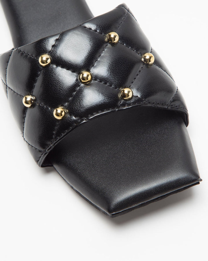 Black Studded T - Shaped Flats - WindlustFlats