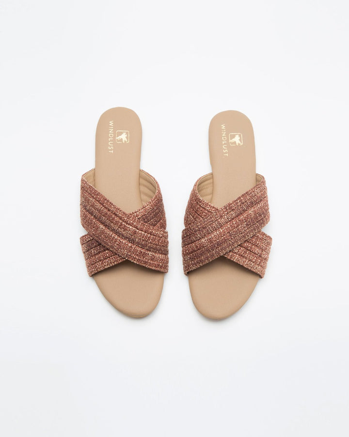 Cross - Strapped Beige & Wine Jute Flats - WindlustFlats