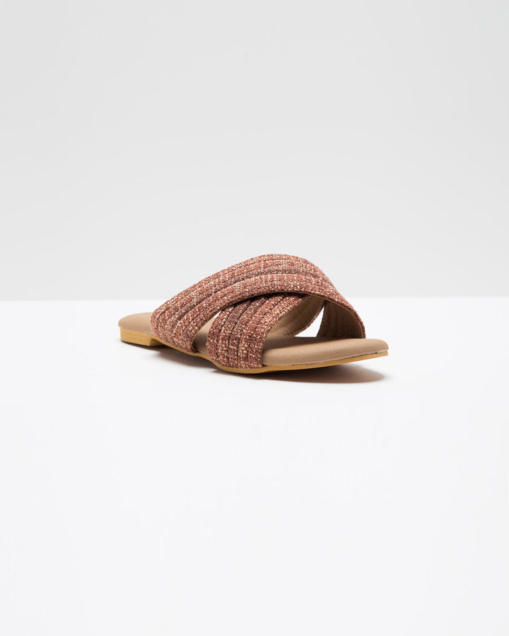 Cross - Strapped Beige & Wine Jute Flats - WindlustFlats