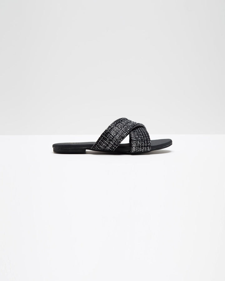 Cross - Strapped Black Jute Flats - WindlustFlats