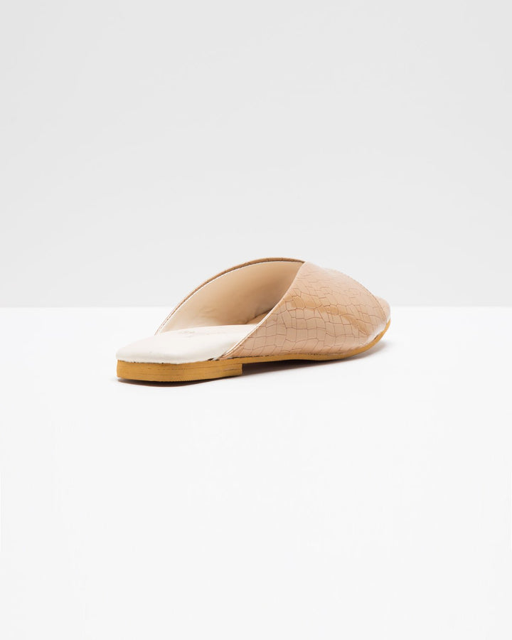 Ergo Croc Leather Pattern Beige Flats - WindlustFlats