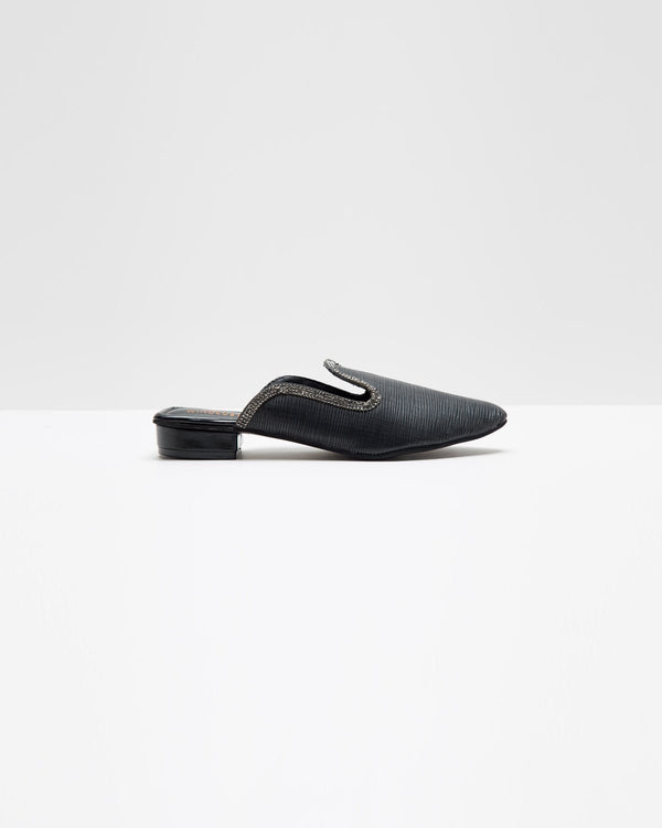 Fine Textured Black Mules - WindlustMules