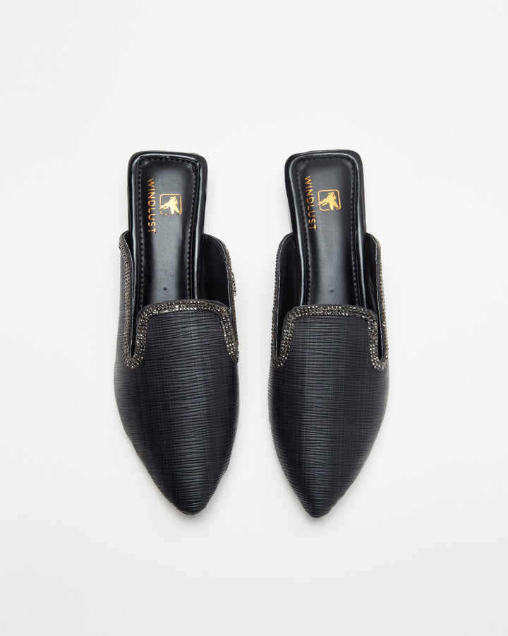 Fine Textured Black Mules - WindlustMules