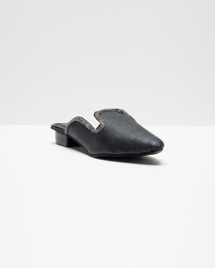 Fine Textured Black Mules - WindlustMules