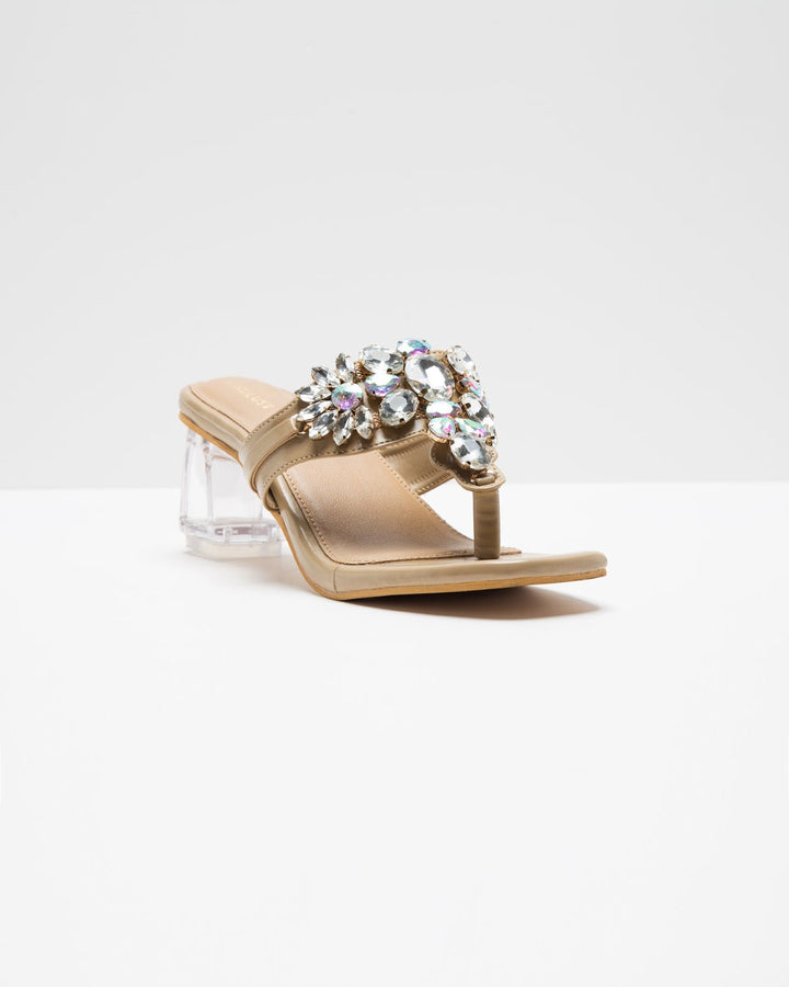 Kohlapuri Stone Embellished Heels - Nude Shade - WindlustHeels