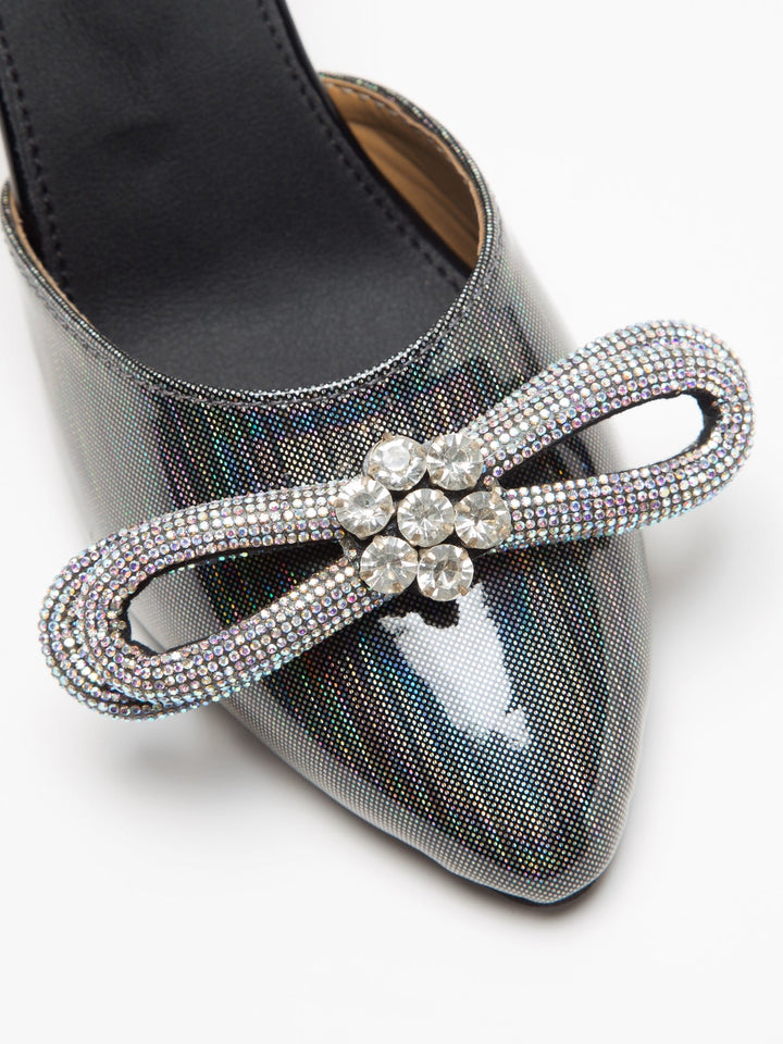 Metallic Grey Embellished Bow Heels - WindlustHeels