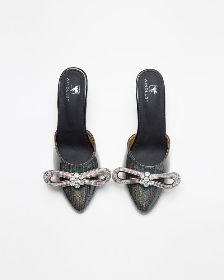 Metallic Grey Embellished Bow Heels - WindlustHeels