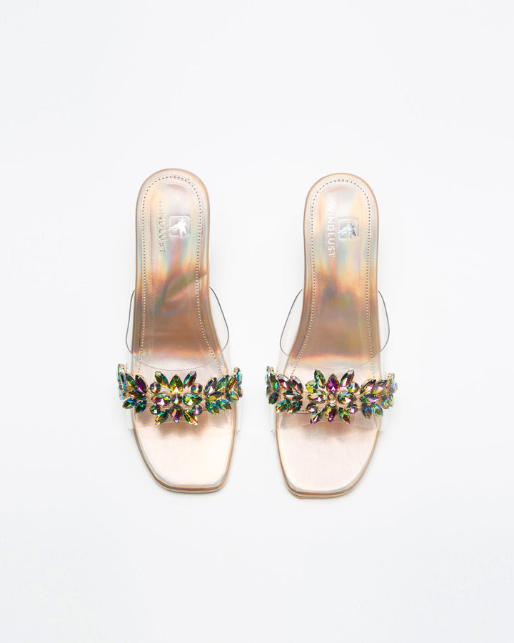 Rainbow Textured Stone Embellisehd Heels - Copper - WindlustHeels