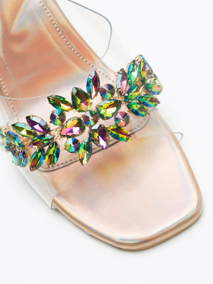 Rainbow Textured Stone Embellisehd Heels - Copper - WindlustHeels