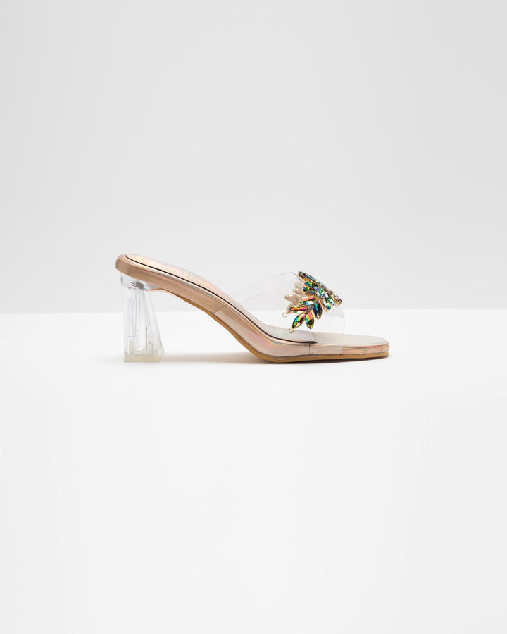 Rainbow Textured Stone Embellisehd Heels - Copper - WindlustHeels