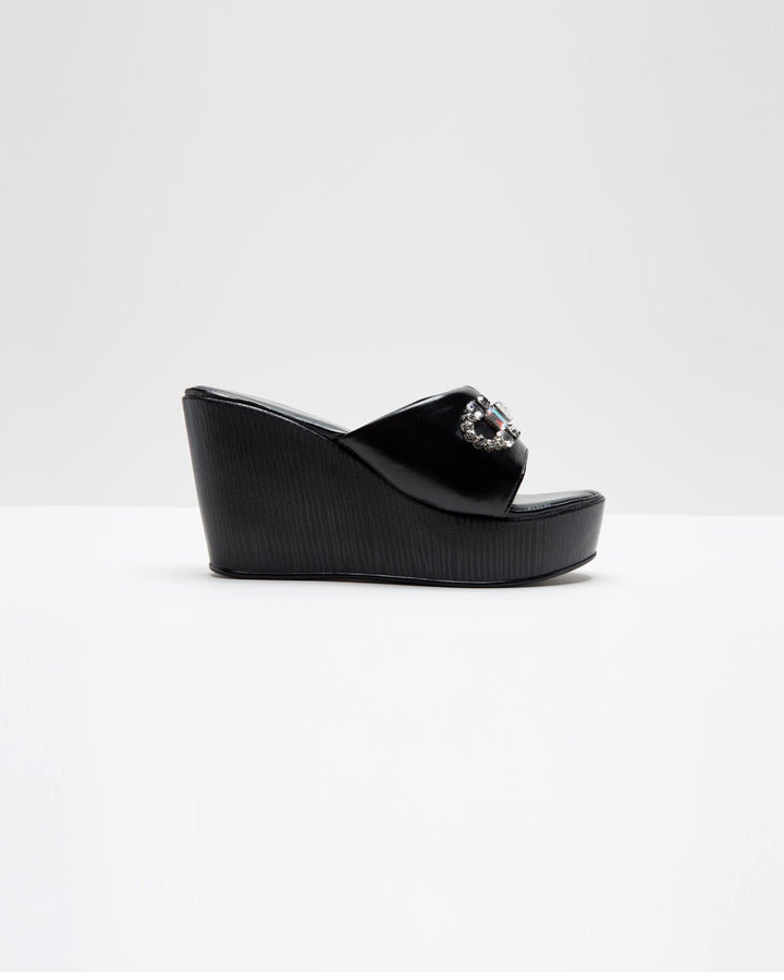 Stone Embellished Wedges - Black - WindlustWedges