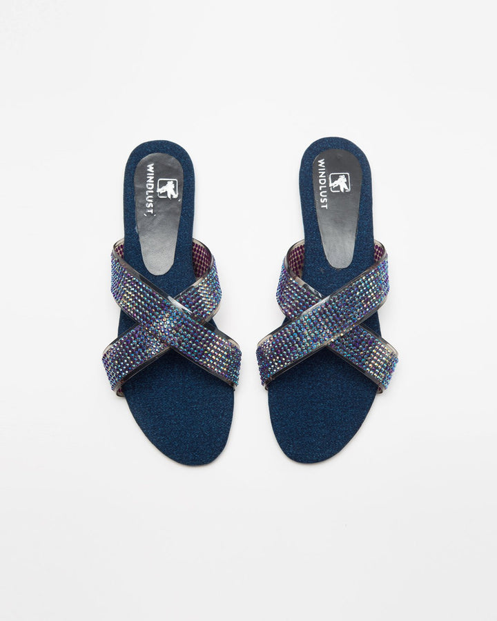 Swarovski Cross - Strapped Denim Flats (Blue) - WindlustFlats