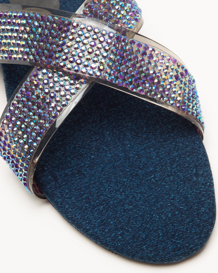 Swarovski Cross - Strapped Denim Flats (Blue) - WindlustFlats