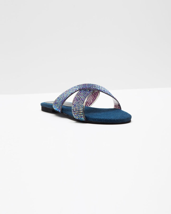 Swarovski Cross - Strapped Denim Flats (Blue) - WindlustFlats