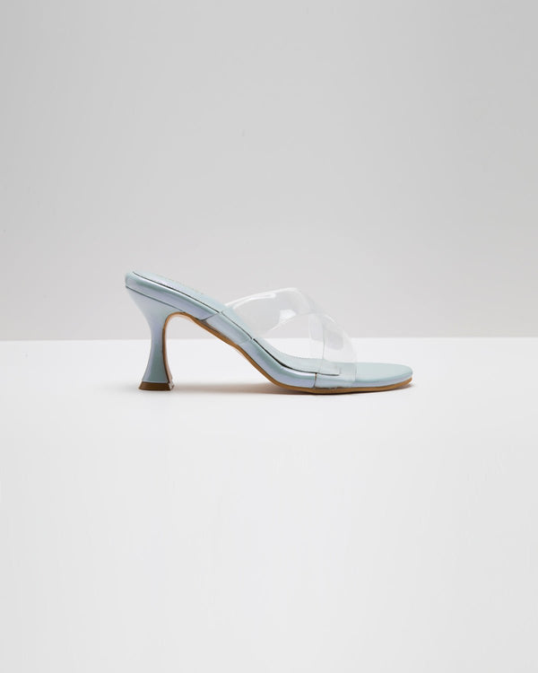 Transparent Cross Strapped Pumps - Light Metallic Blue - WindlustHeels