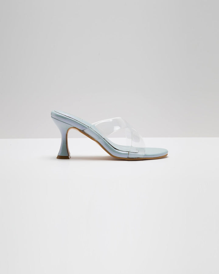 Transparent Cross Strapped Pumps - Light Metallic Blue - WindlustHeels