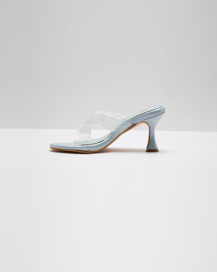 Transparent Cross Strapped Pumps - Light Metallic Blue - WindlustHeels