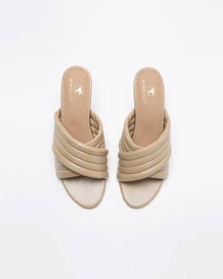 Super Cushioned Cross Strapped Heels - Nude Beige - Windlust