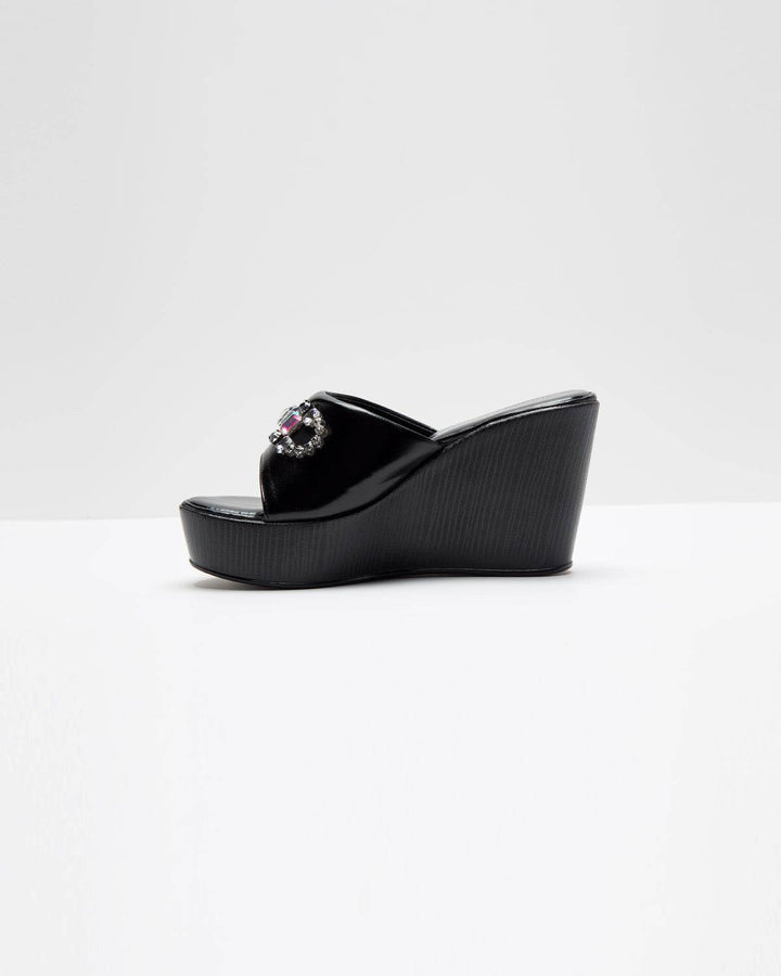 Stone Embellished Wedges- Black - Windlust