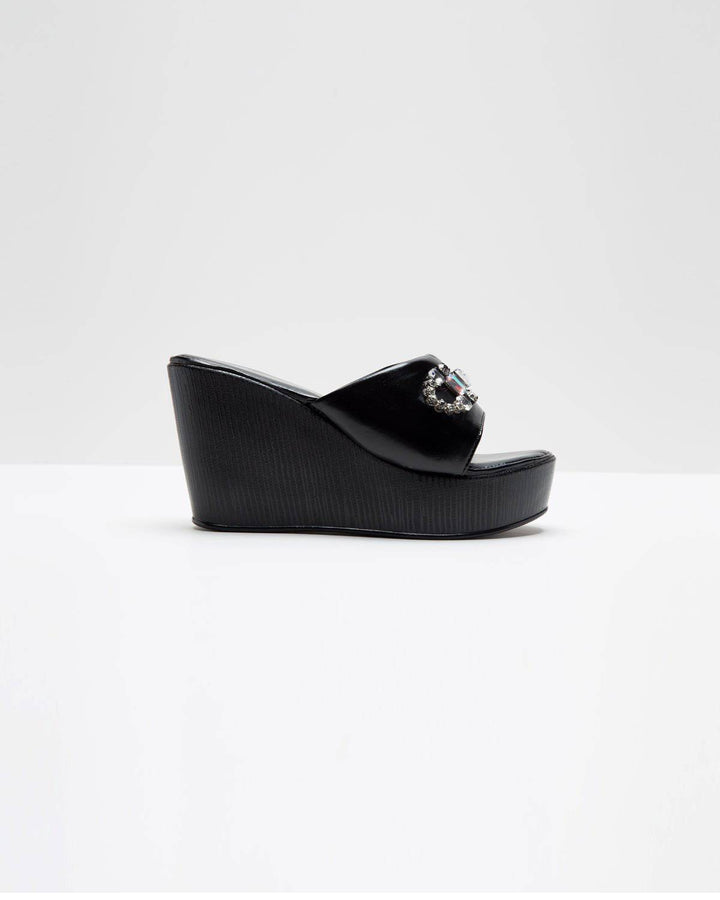 Stone Embellished Wedges- Black - Windlust